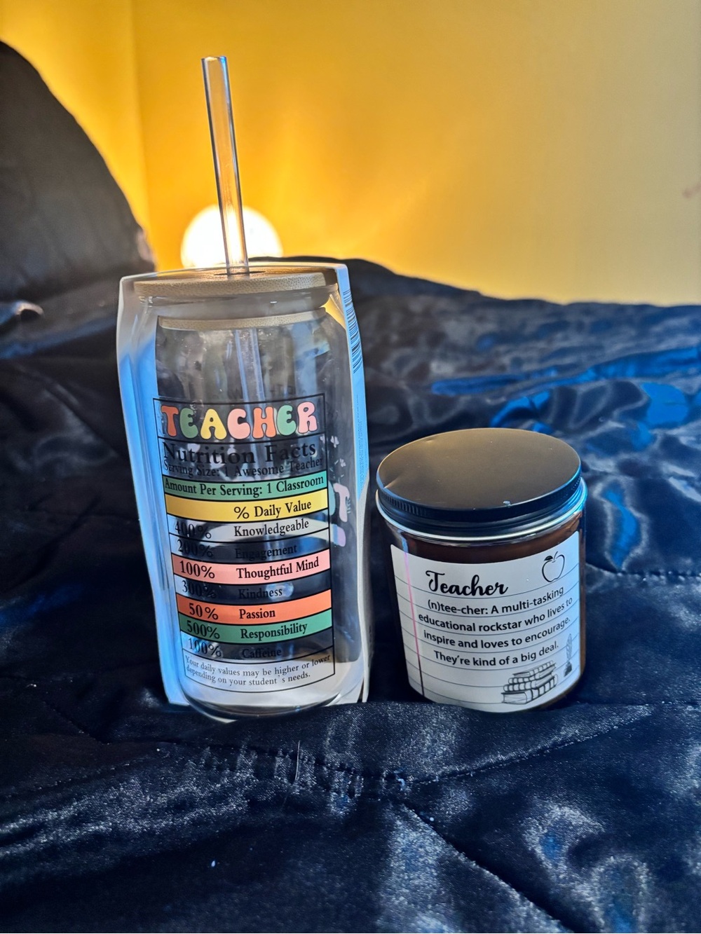 Teacher Floral Tumbler with Straw & Candle - Picture 3 of 6